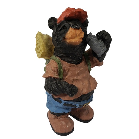 Black Bear Figurine Hiking Hiker Rustic Decor Cabin Lodge Statue - Picture 1 of 9